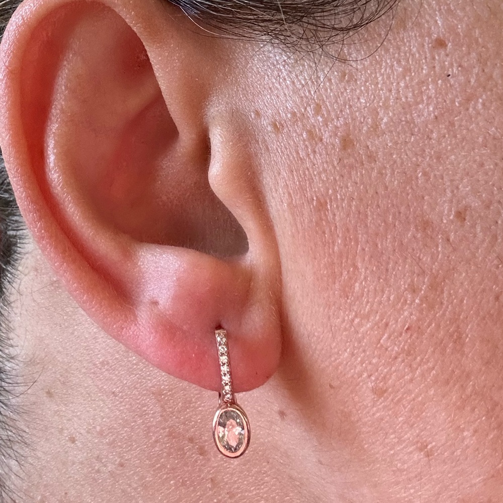 925 Silver cz hoop earrings 14k rose gold plated - Picture 3 of 5